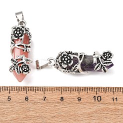 天然宝石合金ローズラップ六角柱尖頭ペンダント  多面カットの弾丸型ヒーリングチャーム  アンティークシルバー  38.5~40x13~14x13~14mm  穴：8x4mm&nbsp;GG-CBA040B-01AS