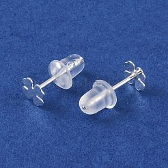 女性用高級シルバースタッドピアス999個  スタンプ999個付き  クローバー  5x5mm&nbsp;EJEW-S215-30S-01