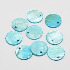 染め加工天然石フラットラウンドシェルペンダント  ミックスカラー  20x2mm  穴：2mm&nbsp;SHEL-P003-06