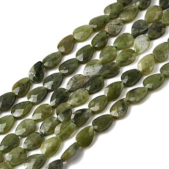 天然カナダ翡翠ビーズ連売り  ティアドロップ  多面カット  6x4x2.5mm  穴：0.6mm  約62~68個/連  15.16~15.55''（38.5~39.5センチメートル）&nbsp;G-B159-A12
