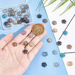 48個 6色 5枚の花びら 304 ステンレススチール ビーズキャップ  ミックスカラー  10~10.5x4~4.5mm  穴：0.6~1mm  8個/カラー&nbsp;STAS-UN0049-54