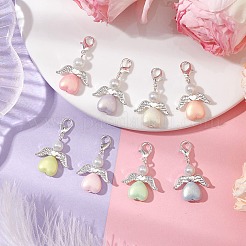 ハートエンジェルアクリル＆ガラスパールペンダントデコレーション  バッグの飾り用のロブスター クロー クラスプ チャーム  ミックスカラー  33mm&nbsp;HJEW-JM02366