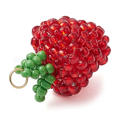 シードビーズ ビーズチャーム  304ステンレススチール製ジャンプリング付き  イチゴペンダント  レッド  21x16x16mm&nbsp;PALLOY-MZ00330