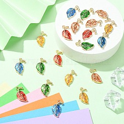 20本5色合金エナメルペンダント  葉  ライトゴールド  ミックスカラー  20x10x2mm  穴：1.6mm  4個/カラー&nbsp;ENAM-YW0003-14