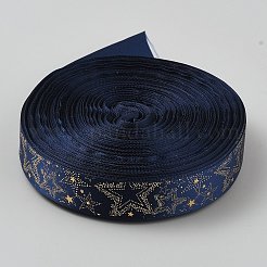 50 Yards Gold Stamping Star Polyester Printed Ribbon&nbsp;OCOR-WH0097-65