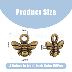 チベット風チャーム200個、4色  カドミウムフリー＆鉛フリー  蜂  ミックスカラー  10x11x2mm  穴：2mm&nbsp;TIBEP-DC0001-04