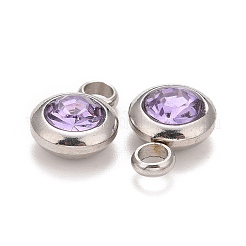 304ステンレスペンダント  k9ラインストーン付き  フラットラウンド  ミックスカラー  12x8x4mm  穴：2.5mm&nbsp;X-STAS-M300-02B-P