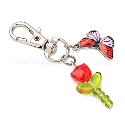 5Pcs Glass Tulip & Alloy Enamel Butterfly Pendant Decorations&nbsp;HJEW-JM04154