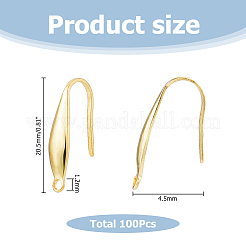 316ステンレススチールピアスフック100個  垂直ループ付き  耳ワイヤー  18KGP本金メッキ  20.5x4.5mm  穴：1.2mm&nbsp;STAS-HS0001-16