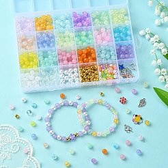 DIYジュエリー作りの発見キット  アクリル＆ABSプラスチックビーズを含む  チベット風合金エナメルチャーム  笑顔とミツバチと花とクローバーと翼と星  ミックスカラー  6色  28個/色  168個/箱&nbsp;DIY-YW0007-93