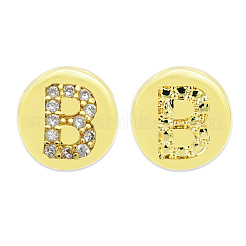 真鍮マイクロペーブクリアキュービックジルコニアビーズ  アルファベット付きフラットラウンド  文字.b  7.5x6.5mm  穴：3.5mm  3個/袋&nbsp;KK-T030-LA843-BX3