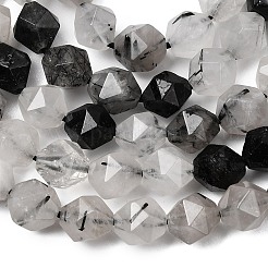 Natural Tourmalinated Quartz/Black Rutilated Quartz Beads Strands&nbsp;G-Z119-A15-02