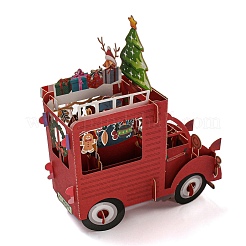 3D ポップアップ紙グリーティング カード  長方形の封筒付き  クリスマスの日の招待状  車  150x116x157mm&nbsp;AJEW-P124-F02