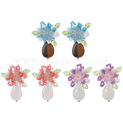 Flower Handmade Glass Seed Beads Stud Earrings&nbsp;EJEW-MZ00449