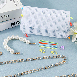 DIY プラスチック編みかぎ針編みバッグ作りキット  プラスチック製の模造真珠の丸いビーズのバッグアジャスターチェーン1個と合金製のツイストチェーンの財布チェーン1個。  ミックスカラー&nbsp;DIY-CP0012-65