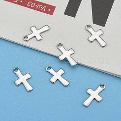 変色しない304ステンレススチールの小さなクロスチャーム  ステンレス鋼色  12x7x1mm  穴：1.4mm&nbsp;X-STAS-E104-34P