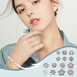 300個15スタイルチベットスタイルアロイビーズキャップ  花  アンティークシルバー  6~11x3~3.5mm  穴：1~2mm  20個/スタイル&nbsp;FIND-GO0002-02