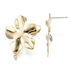 真鍮製スタッドピアスパーツ  ニッケルフリー  ねじれの花  18KGP本金メッキ  29x24mm  穴：1.2mm  ピン：0.8mm&nbsp;KK-T056-24G-NF