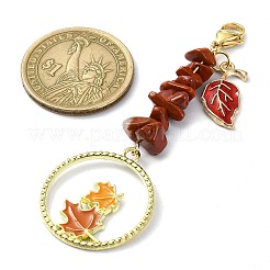 3 個合金リーフエナメルペンダント装飾  亜鉛合金カニカンと天然レッドジャスパー＆レッドアベンチュリン＆シトリン付き  ゴールドカラー  76mm  3スタイル  1個/スタイル&nbsp;HJEW-JM01770