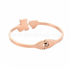 Rhinestone Bear & Heart Bangle&nbsp;BJEW-N017-012RG