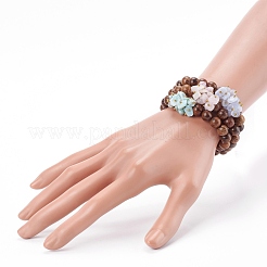Round Natural Wood Beads Stretch Bracelets Sets&nbsp;BJEW-JB06000