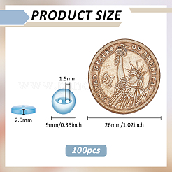 100穴樹脂ボタン2個  フラットラウンド  スチールブルー  9x2.5mm  穴：1.5mm&nbsp;RESI-FG0001-13A