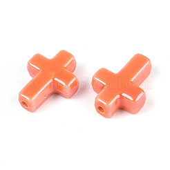 手作りの陶器ビーズ  光沢釉の磁器  クロス  サンゴ  16~17x13~13.5x5~5.5mm  穴：1.4~1.8mm&nbsp;PORC-F010-07-01