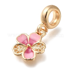 ラックメッキ合金ピンクエナメルヨーロピアンダングルチャーム  花の大きな穴のペンダント  ゴールドカラー  24.5mm  穴：4.5mm  花：14.5x11.5x2.5mm&nbsp;PALLOY-A009-07G