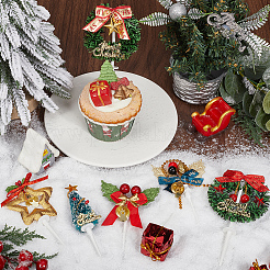 20Pcs 10 Styles Christmas Theme Plastic Cake Insert Card Decoration&nbsp;AJEW-SC0003-54A