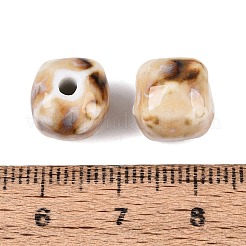 ヴィンテージの手作り磁器ビーズ  ファンシーアンティーク施釉磁器  キューブ  モカシン  10~11x10~11x9.5~10.5mm  穴：1.8~2mm&nbsp;PORC-N013-18-26