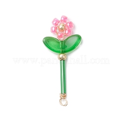 ガラスシードビーズの花のペンダント  本物の18k金メッキ銅線  ミックスカラー  33.5x14x4mm  穴：2mm&nbsp;PALLOY-MZ00668