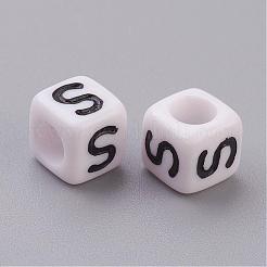 6MM Letter S White Letter Acrylic Cube Beads&nbsp;X-PL37C9308-S