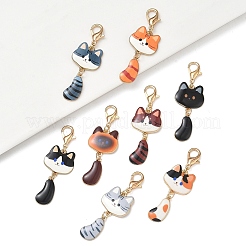 8Pcs Cat Shape Alloy Enamel Pendant Decorations&nbsp;HJEW-YW00547