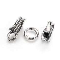 304ステンレス鋼スプリングゲートリング  Oリング  2コードのエンドキャップ付き  竜の頭  アンティークシルバー  70x12x14mm&nbsp;STAS-Q209-35