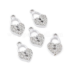 合金クリスタルラインストーンペンダント  ハートロックチャーム  プラチナ  16.5x10x2.5mm  穴：1.6mm&nbsp;ALRI-H004-27P