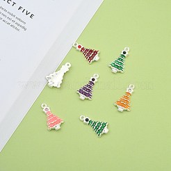 合金エナメルチャーム  カドミウムフリー＆鉛フリー  ラインストーン付き  クリスマスツリー  ミックスカラー  銀色のメッキ  約21mm長  12 mm幅  厚さ4mm  穴：1.5mm&nbsp;BSAFH230-M