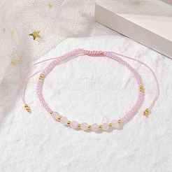 調節可能な天然ローズクォーツとシード編みビーズブレスレット  内径：1-3/4~3-3/8インチ（4.6~8.7cm）&nbsp;BJEW-JB10181-05