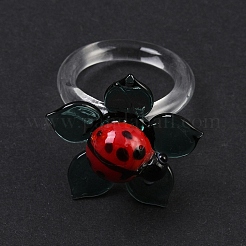 回転可能な手作りのランプワークリング  花  てんとう虫  26x27.5mm  usサイズ8（18.1mm）&nbsp;RJEW-P158-02B