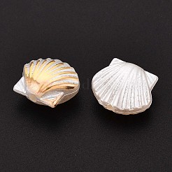 ABSプラスチックパール調ビーズ  シェル形状  ゴールドライン入り  半分メッキ  ホワイト  11x12.5x6.5~7mm  穴：1.6mm  約1086個/500g&nbsp;OACR-T029-72A