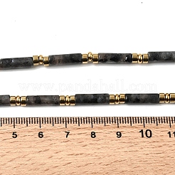 Natural Larvikite & Synthetic Non-magnetic Hematite Column Beaded Necklaces with 304 Stainless Steel End Chains&nbsp;NJEW-K301-01C