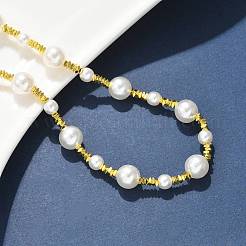 304ステンレススチールとABSプラスチック製の模造真珠ラウンドベッドネックレス（女性用）  イオンプレーティング（ip）  ホワイト  ゴールドカラー  16.30インチ（41.4cm）&nbsp;NJEW-S442-11G