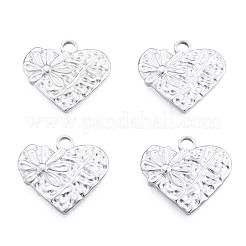変色しない201ステンレススチールペンダント  花とハート  ステンレス鋼色  18.5x20x2mm  穴：2.5mm&nbsp;STAS-N098-242P