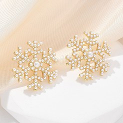 スノーフレーク真鍮＆ABS模造真珠スタッドピアス  ラックめっき  長持ちメッキ  鉛フリー＆カドミウムフリー  18KGP本金メッキ  24x22.5mm&nbsp;EJEW-M077-03G
