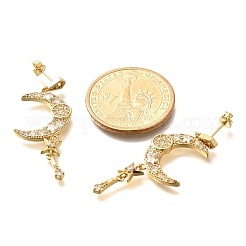 Moon Brass Micro Pave Clear Cubic Zirconia Dangle Stud Earrings&nbsp;EJEW-C126-10G