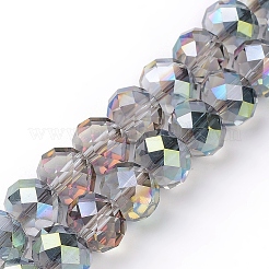 電気メッキガラスカット加工ロンデルビーズ連売り  半分メッキ  グリーン  10x8mm  穴：1mm  約63~65個/連  19.2~20インチ（48~50cm）&nbsp;X-EGLA-D020-10x8mm-15