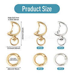 10Pcs 2 Colors Moon Alloy Swivel Snap Hook Clasps & 10Pcs 2 Colors Alloy Spring Gate Rings Findings Kits&nbsp;FIND-TADJ0001-22