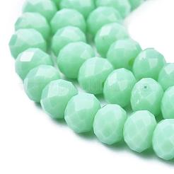 オペークソリッドカラーガラスビーズ連売り  多面カット  ロンデル  ターコイズ  6x5mm  穴：1mm  約80~85個/連  38~40cm&nbsp;EGLA-A034-P6mm-D14