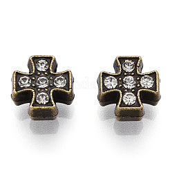 合金クリスタルラインストーンビーズ  クロス  アンティークブロンズ  8x8x5mm  穴：1.5mm&nbsp;ALRI-T004-09AB