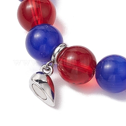 2Pcs 10mm Round Natural White Jade & Red Glass & Blue Cat Eye Beaded Stretch Bracelet Sets for Lover&nbsp;BJEW-JB10325-05