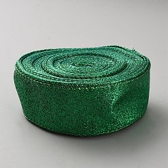 ポリエステル片面スパークルリボン  ギフト包装用  グリーン  1-3/4インチ（43mm）  約10.00ヤード（9.14m）/かせ&nbsp;SRIB-WH0011-300